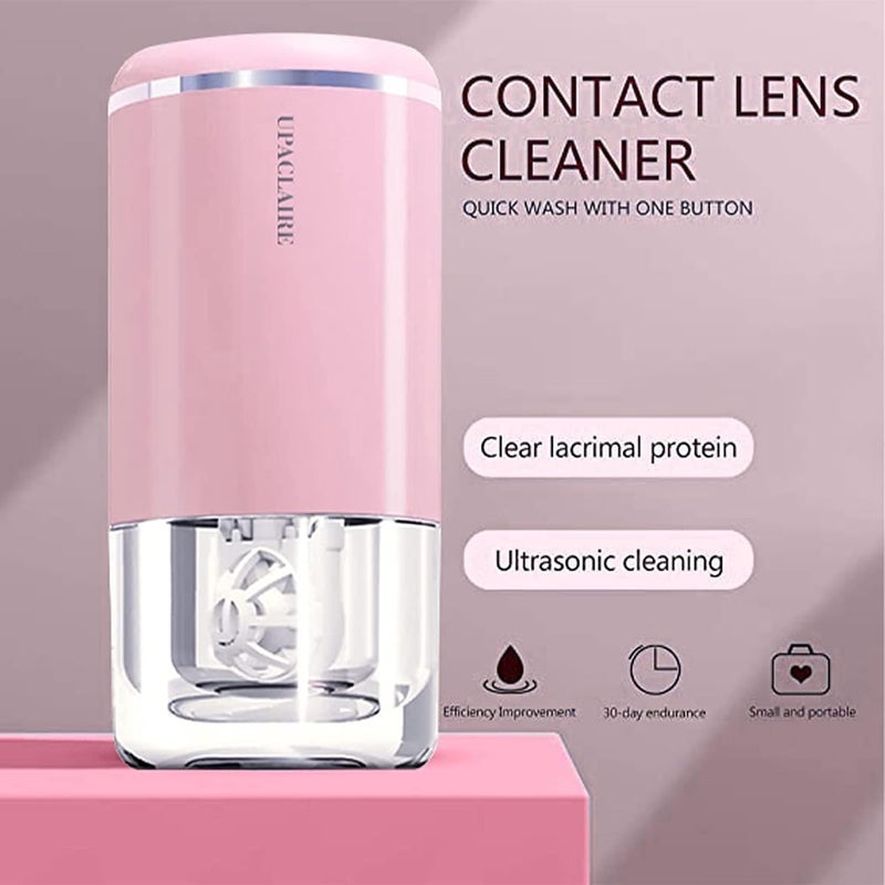 UpaClaire Contact Lens Cleaner, Intelligent Cleaning Machine for Soft and Rigid (RGP) Contact Lenses Cleaning and Storage (Pink) - Image 1